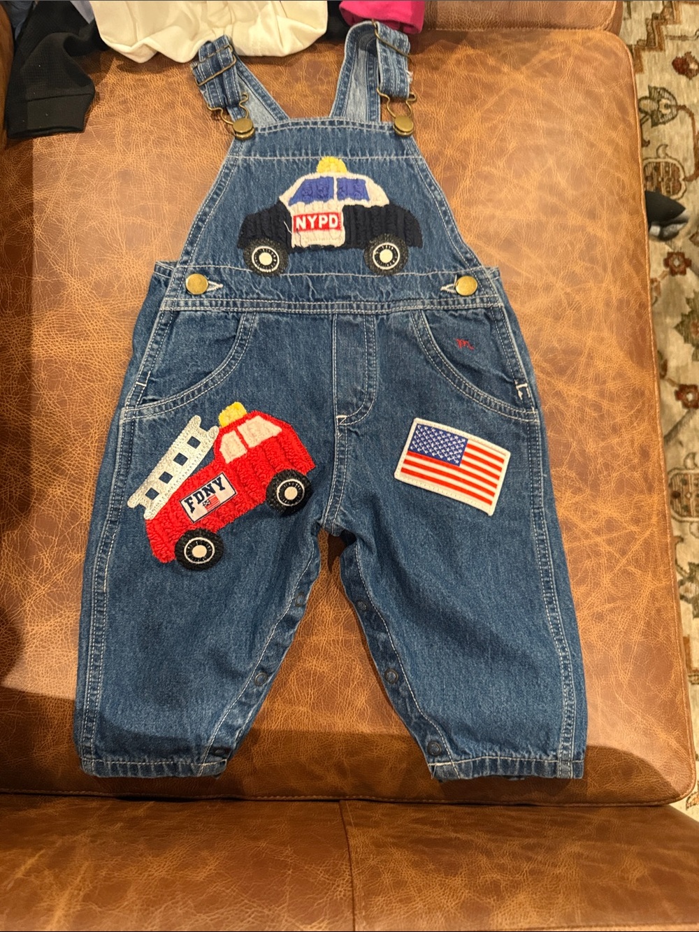 vintage NYPD & FDNY Denim Overall Pants for Kids - Blue